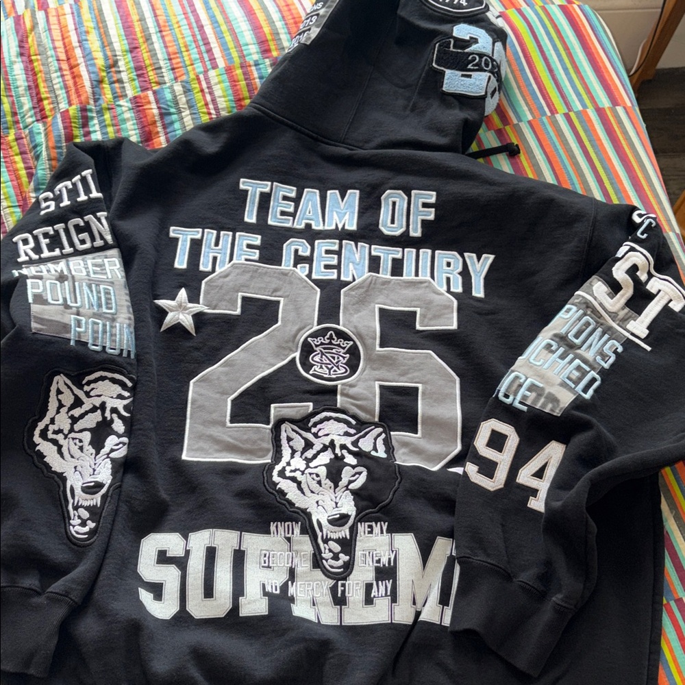 Supreme Warriors Appliqué Zip Up Hoodie Black Size XL Brand New in hand - Picture 2 of 16